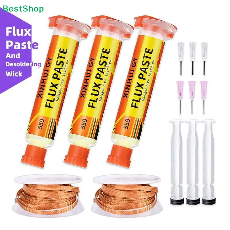 559 Desoldering Braid + NC-559 Flux Paste Syringe Kit, Solder Remover Wire Set For Electronic PCB Component Repair Rework Tool