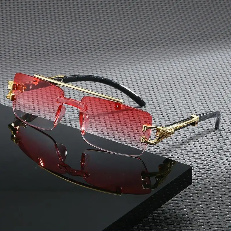 2025 New Fashionable Frameless Cutting Edge Integrated Double Beam Leopard Leg Anti UV Sunglasses Retro Versatile