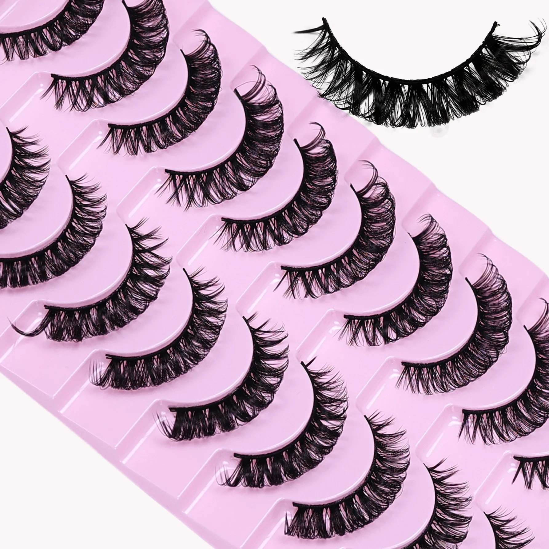 10 Pairs D Curl Russian Strip Lashes Fluffy Volume False Eyelashes D Curl Dramatic Cat eye lashes Make Up