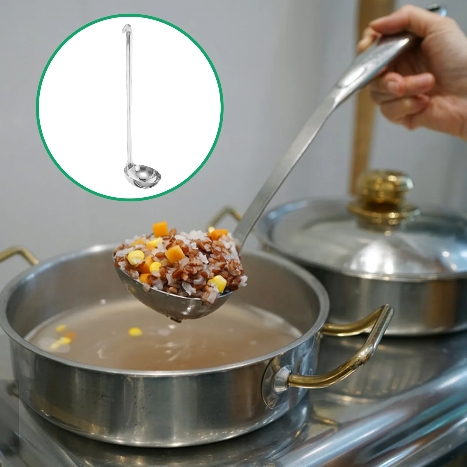 

Heavy Duty Stainless Steel Serving Ladle Extra Deep Bowl Long Handle for Safe Cooking with Storage Hook Soup Spoon Kitchen