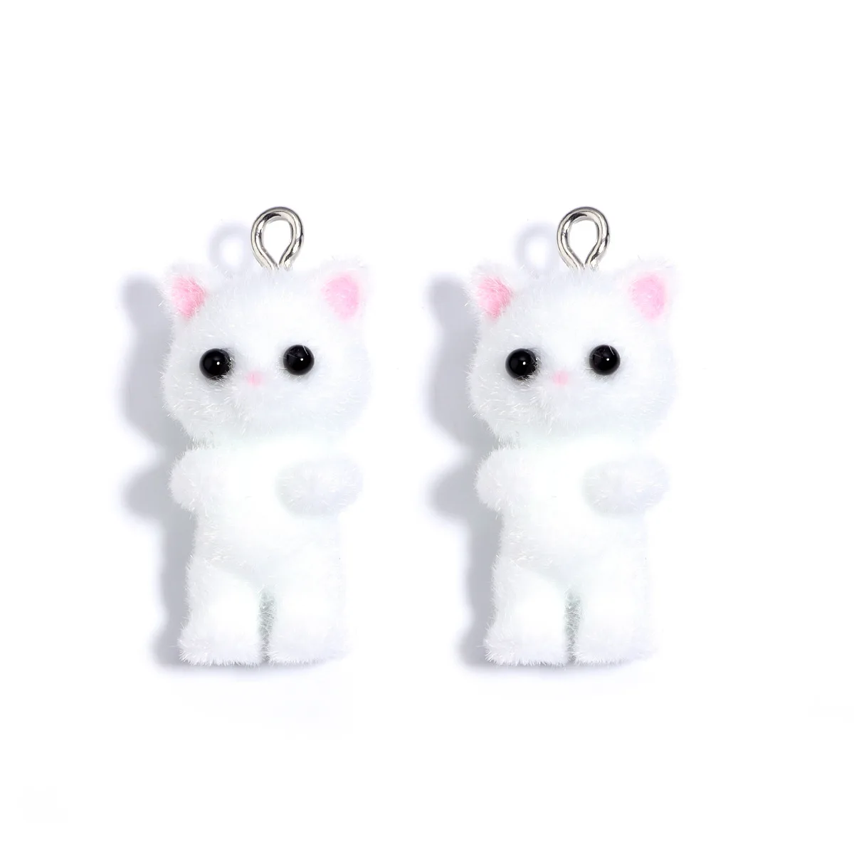 2pcs Cute 3D Fluffy Flocking Resin Cat Charms