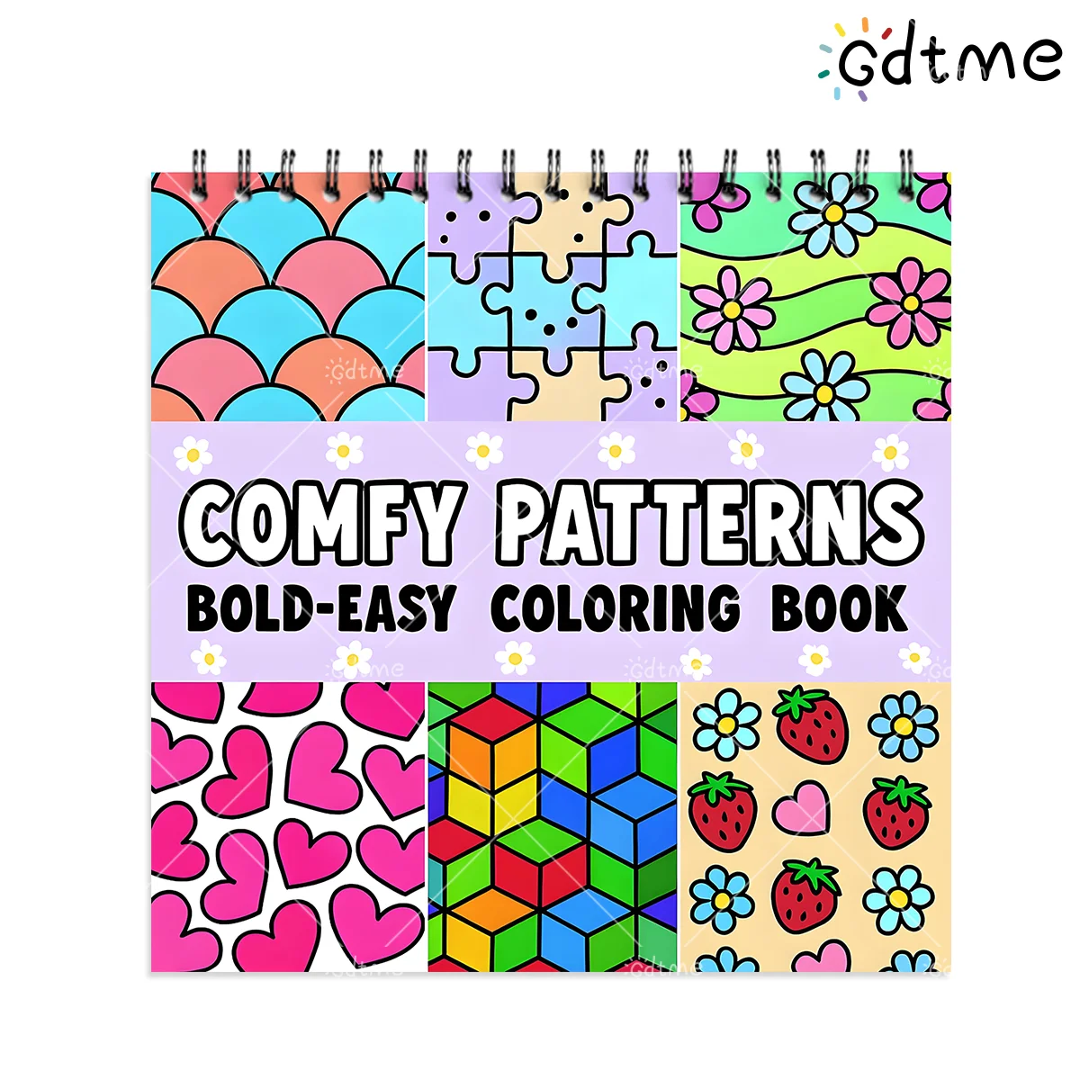 1pc comfortabele patronen kleurboek voor volwassenen - dik papier, ontspannende ontwerpen met speelse harten, bloemen, kersen en geometri - afbeelding 2