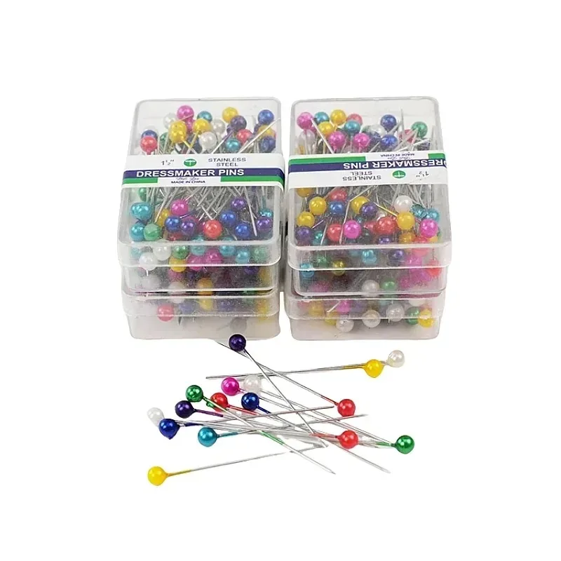 

100pcs/box Colorful Round Pearl Head Needles Stitch Straight Push Sewing Pins For Dressmaking DIY Sewing Tools Positioning