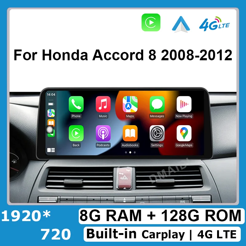 For Honda Accord 8 2008-2012 Android 12 Car Multimedia Player Radio GPS Navigation with CarPlay WiFi 4G LTE BT Touch Sceen