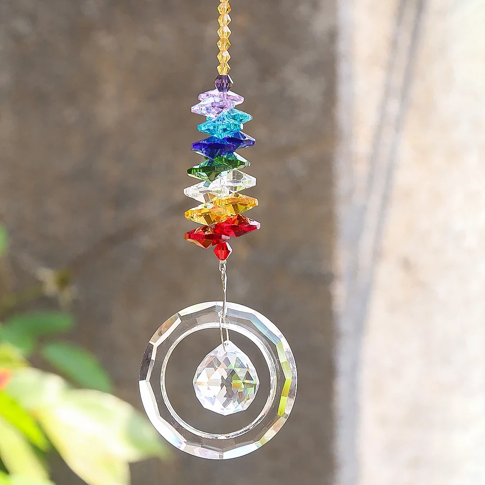 Chakra Crystal Bead Garland Faceted Glass Prism Rainbow Maker Garden Hanging Decor Car Pendant Suncatcher Circle Ball