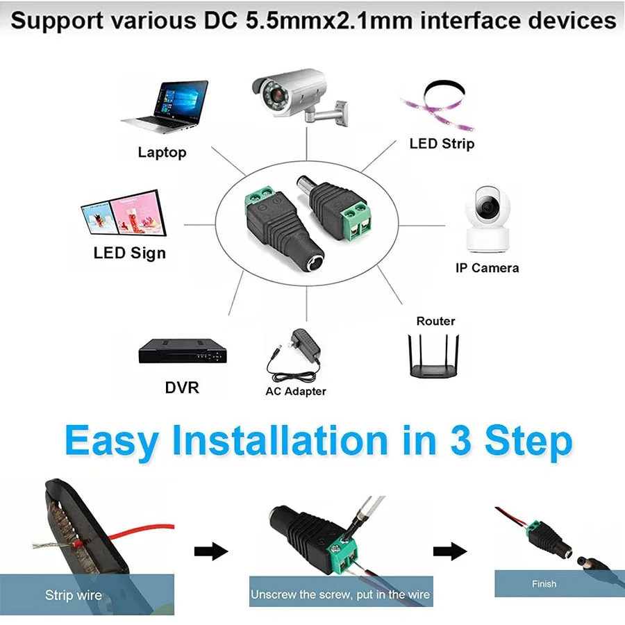5pairs DC 12V Power Plug Adapter Connectors
