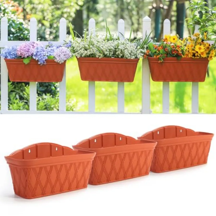 

Набор из 3 настенных кашпо для подвески на перилах и ограждениях, 16,5 дюймов, утолщенные пластиковые горшки для цветов с резервуаром для воды, для использования в помещении и на улице