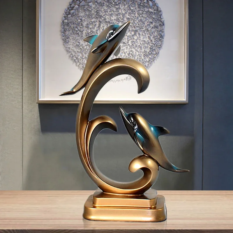 Norse Dolphin Figurines Aesthetic Room Living Room Cabinet TV Stand Figurines & Miniatures Modern Simple Home Decor Estatua FYFM