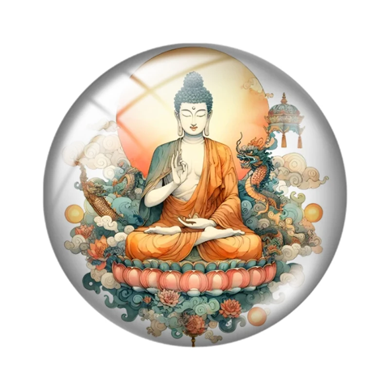 Watercolor Buddha 10pcs 12mm/16mm/18mm/30mm Round Photo Glass Cabochon 25mm Demo Flat Back Making findings