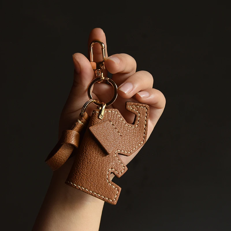 Handmade Genuine Leather 3D Little Elephant Bag Charm Key Chain with Gift Packing