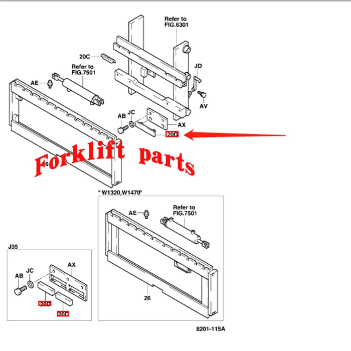 2pc Toyota Forklift Parts 6FD/7FD/8FD10-30 with Side Shifter Lower Slider 82152-25080-71