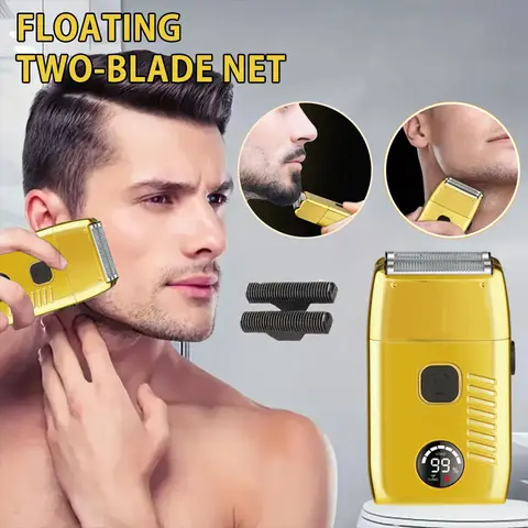 Portable Mini Electric Shaver for Men – Floating 2-Blade Net & LED Power Display, USB Fast Charging Beard Trimmer for Travel & Daily Grooming