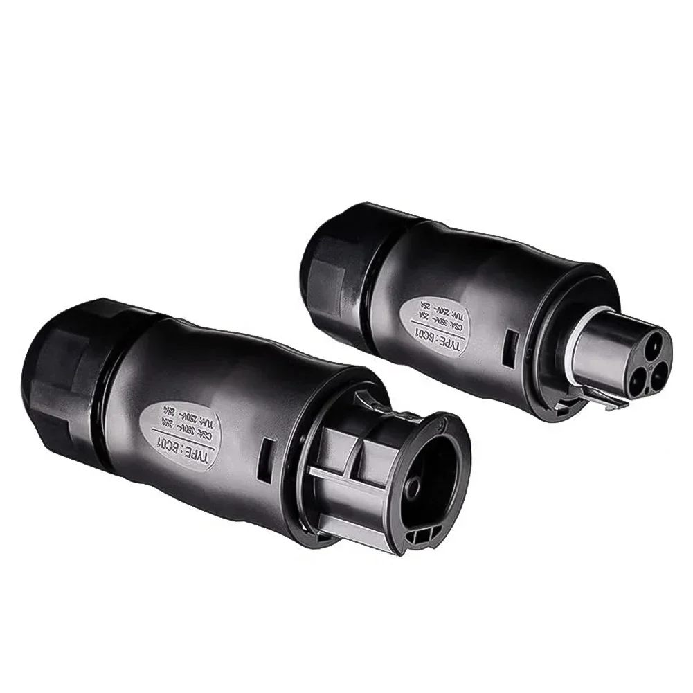 IP68 3-Pin AC SocketFemale + PlugMale Replacement For Inverters Compatible 10mm-13mm Cables AC Photovoltaic Quickly Connector