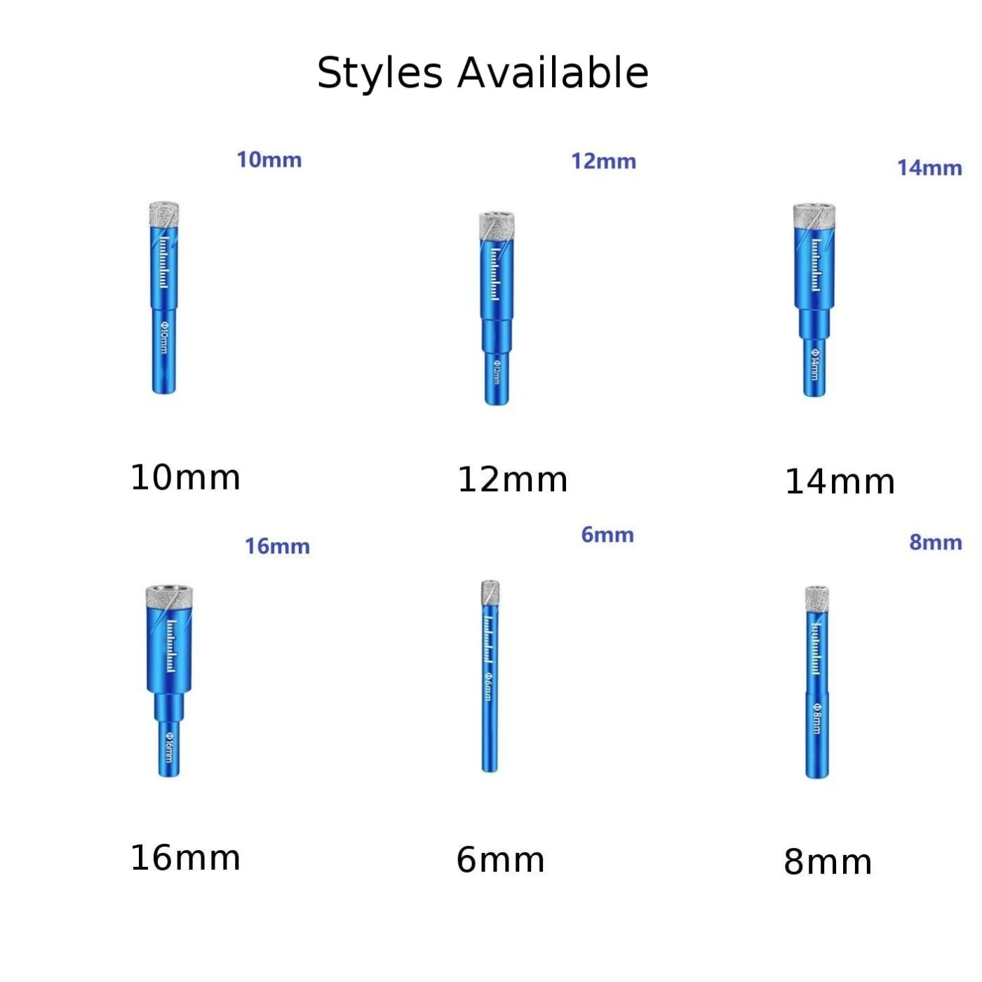 6/8/10/12/14/16mm Punta diamantata rivestita durevole per vetro, marmo, granito, punta diamantata per perforazione di pasti