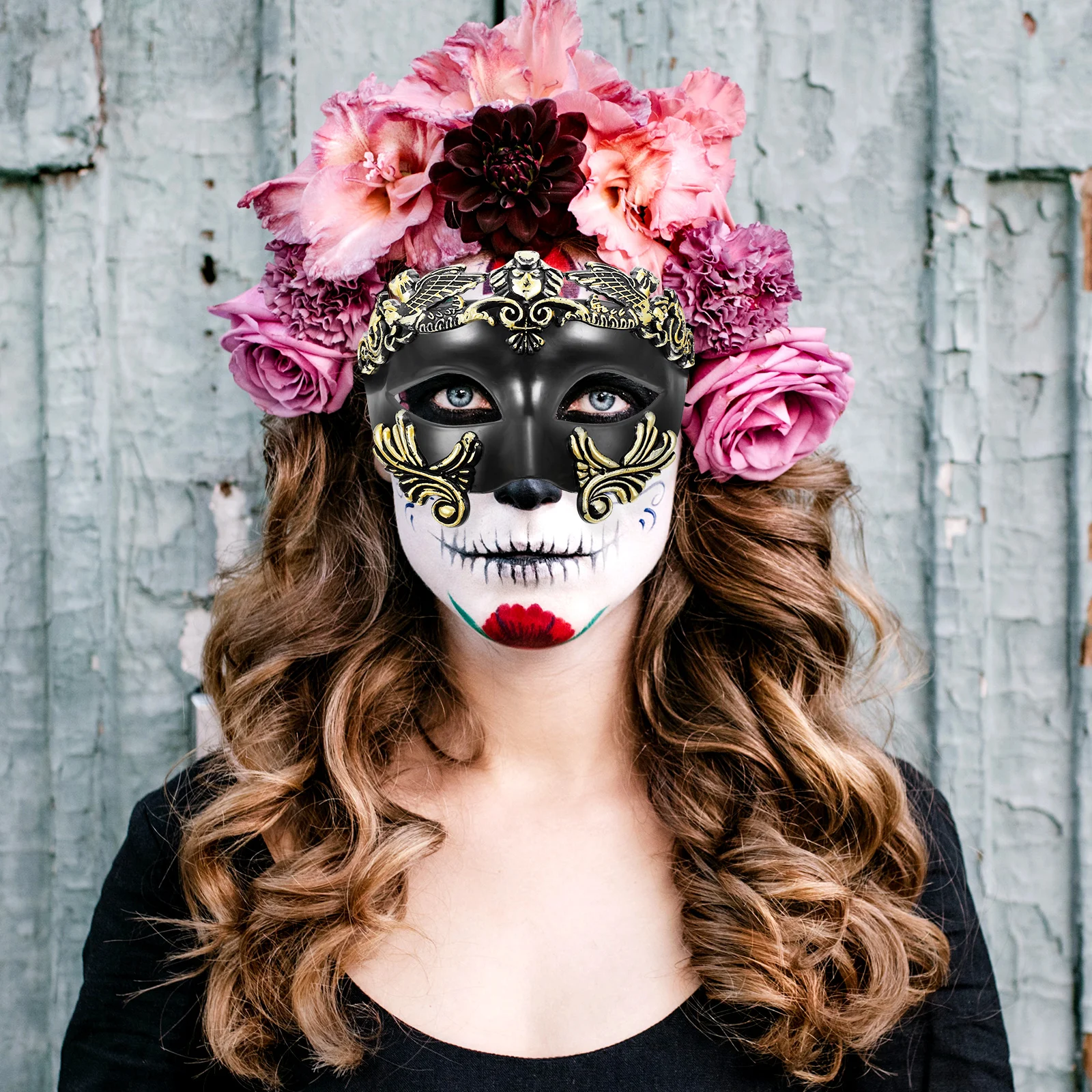 

Half Face Mask The Halloween Masquerade Cosplay Costume Prom Plastic Scary Retro Painted Costumes Masks