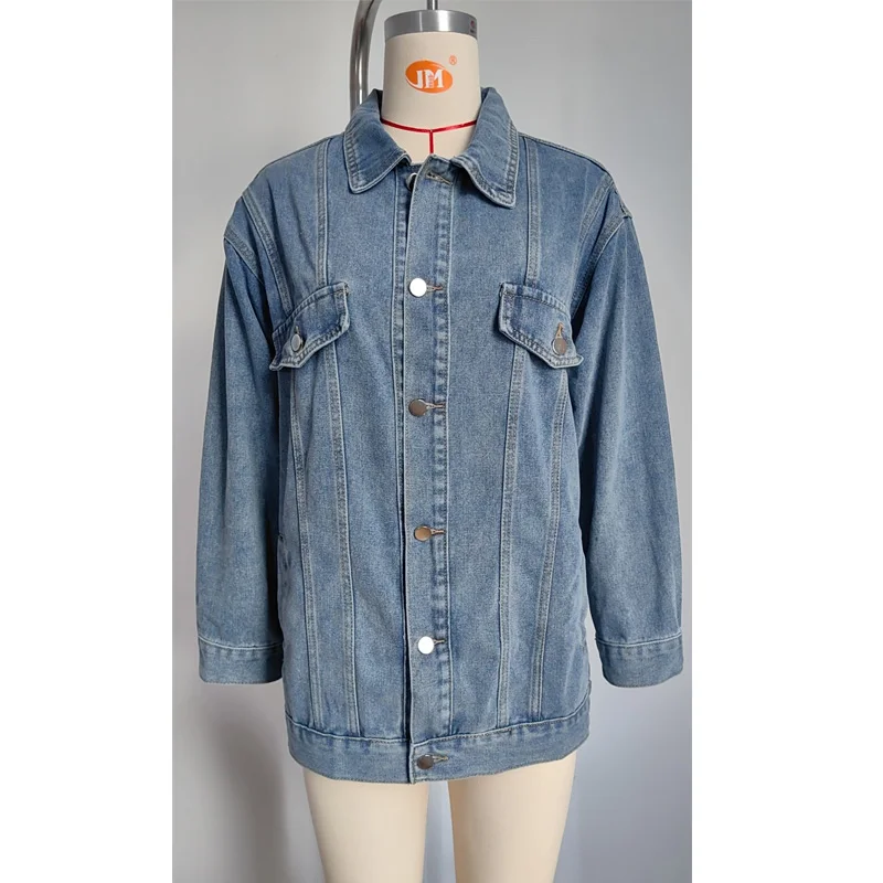 Benuynffy American Casual Denim Jacket Women's Spring Autumn Vintage Long Sleeve Loose Washed Single breasted Jean Coat Female