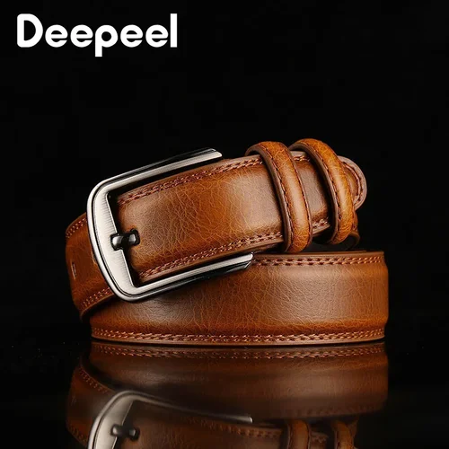 Deepeel-cinturones de piel de vaca para hombre, cinturones de cuero de vaca de 3,7x110-130cm para hombre, accesorios para vaqueros para adultos, 1 unidad