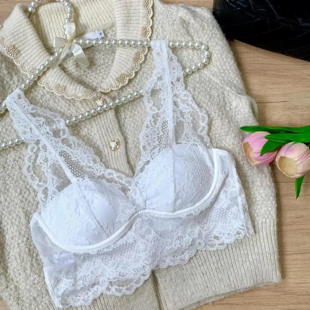 Dünne Drahtlose Spitze Bh Slip Set Süße Niedrige Taille Bh Höschen Set Mesh Transparent Dessous Frauen Unterwäsche Mädchen