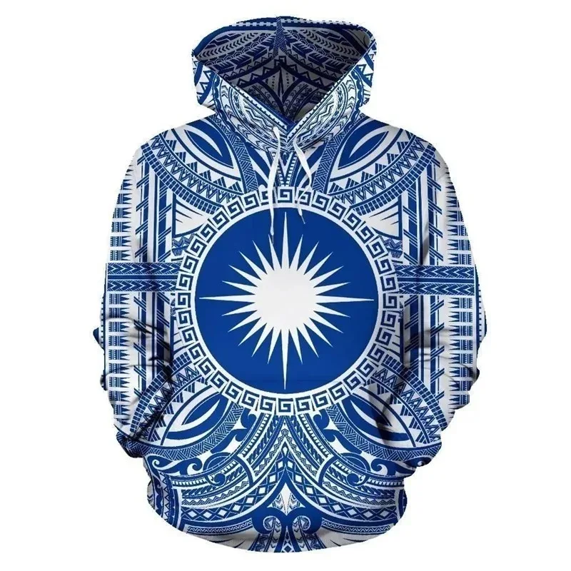 2025 موضة جزيرة العلم نمط هوديي الرجال الثقافة القبلية الرجعية البولينيزية ثلاثية الأبعاد ملابس رياضية مطبوعة بلوفر بقلنسوة غير رسمية #5