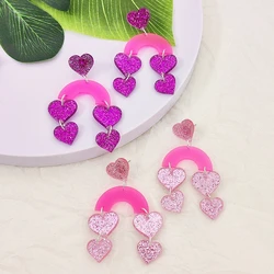 KUGUYS Heart Charms Earrings For Women Valentine's Day Birthday Present Glitter Acrylic Pink Jewelry Love Accessories