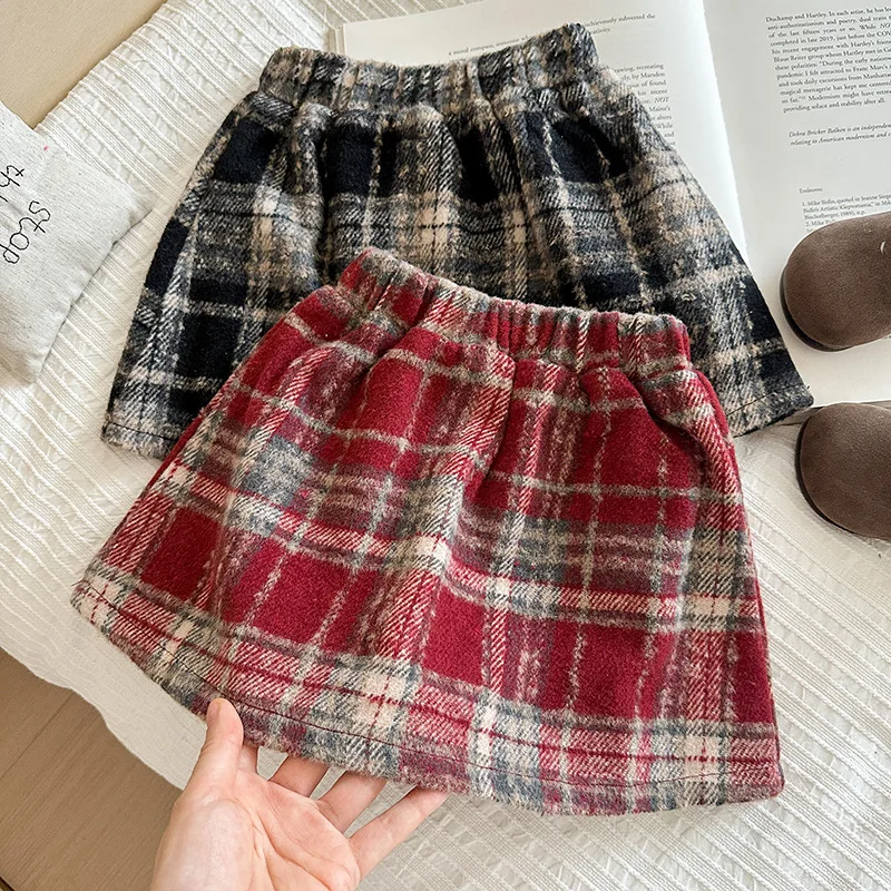

Children's Thickened Casual Skirt 2025 Autumn and Winter New Product Girls Thickened Red Plaid Woolen Skirt Christmas Skirt