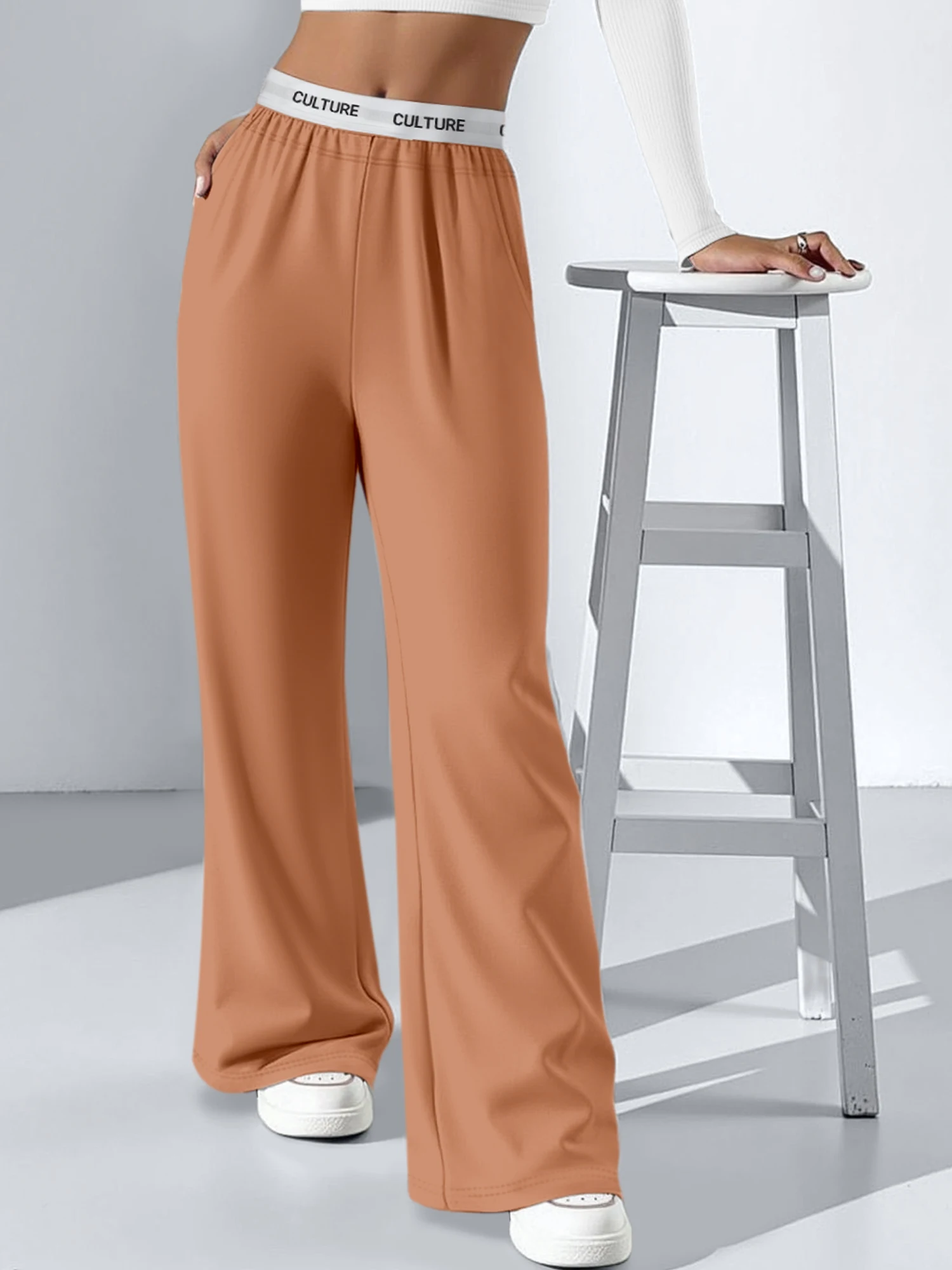 بنطال نسائي عصري واسع الساق "CULTURE" بحزام خصر ناعم وفضفاض مناسب #4