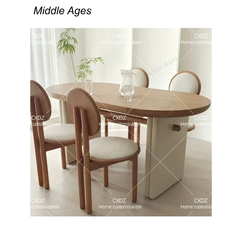 Solid Wood Semi Circular Dining Table Simple Wabi Sabi Style High End Household Cafe Restaurant Furniture Arc Shaped Desk