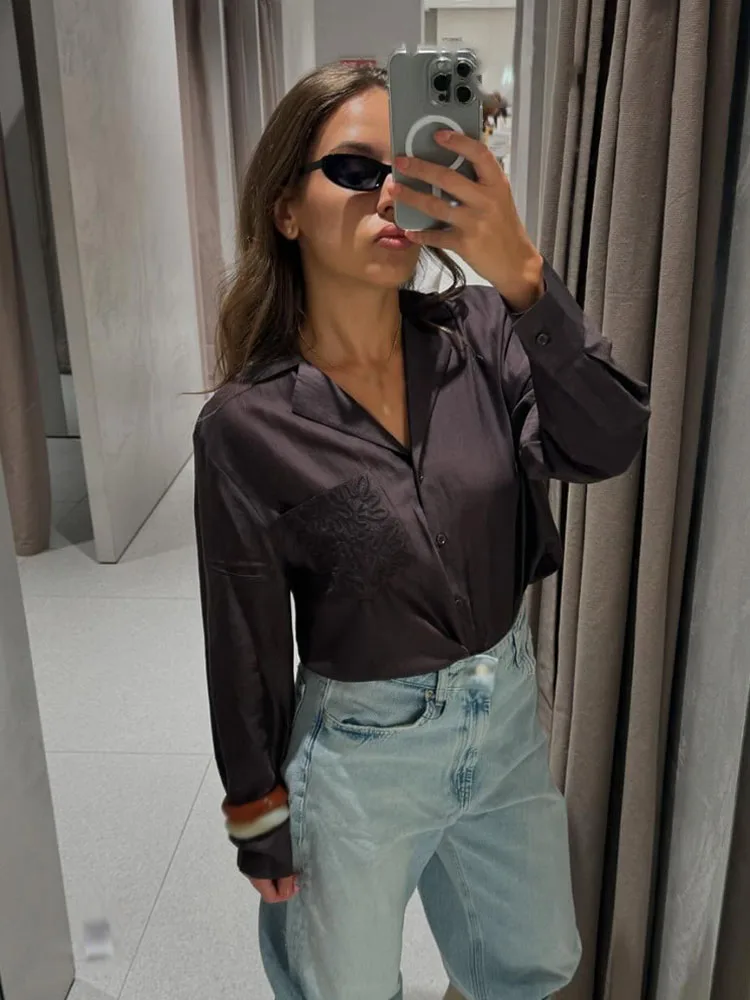 

HH женские модные шикарные однобортные однобортные украшения с вышивкой тонкие полупрозрачные блузки женские свободные рубашки с лацканами и длинными рукавами