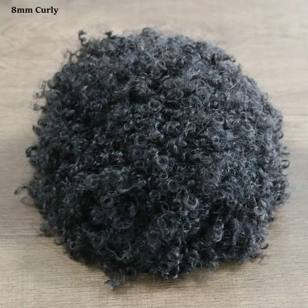 الأوروبي براون شقراء أسود 8 مللي متر/12 مللي متر الأفرو مجعد الذكور 100% خصلات الشعر المستعار الإنسان دائم أصلع نسج الشعر المستعار غرامة أحادية NPU الدانتيل الاصطناعية