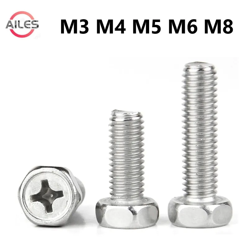 

M3 M4 M5 M6 M8 304 Stainless Steel Trimmed Outer External Hexagon Philips Cross Recessed Screws Bolts GB29.2