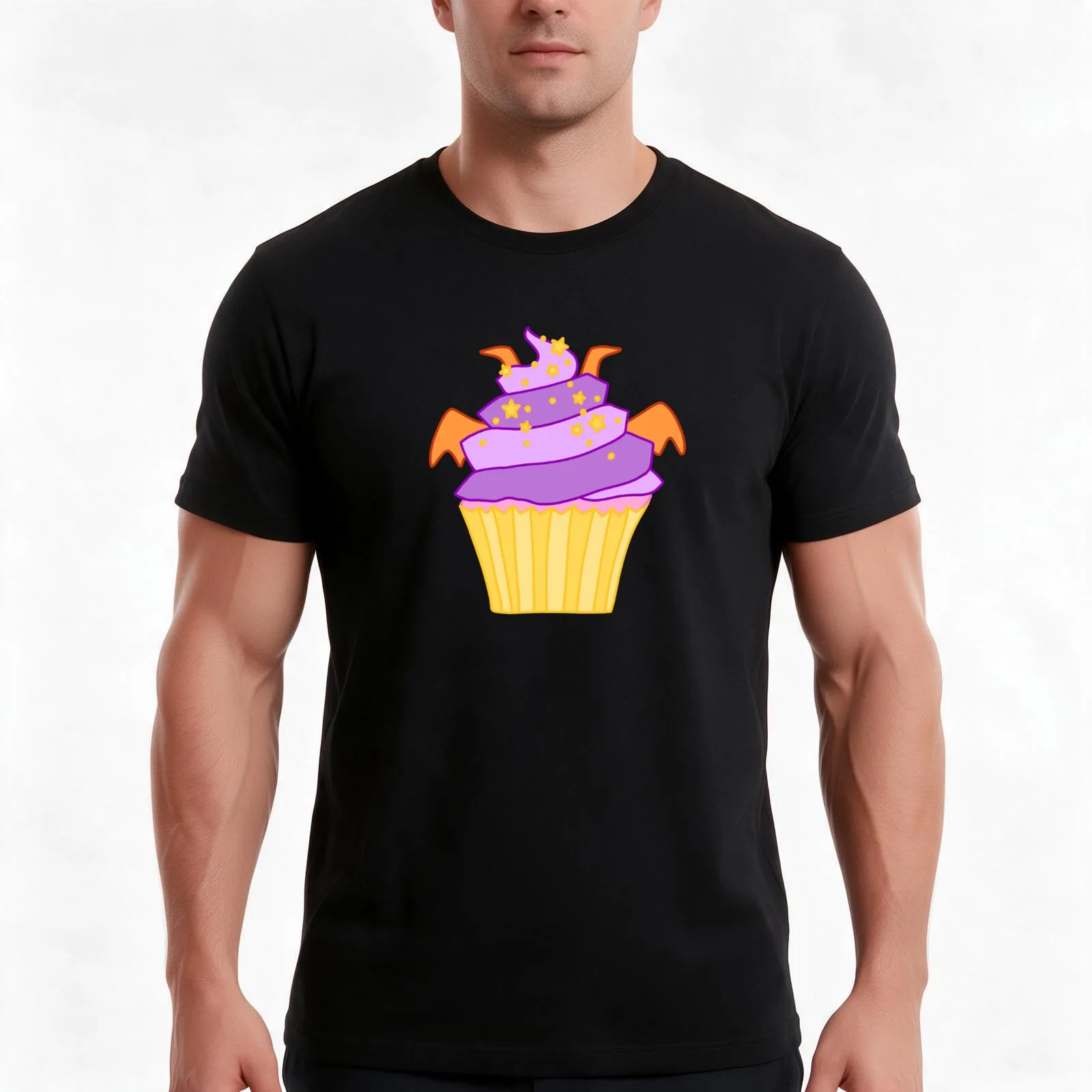 Figment cupcake T-Shirt, Summer Casual Cotton Tee, Oversized Streetwear Tops, Vintage Graphic Print, Loose Fit Short Sleeve