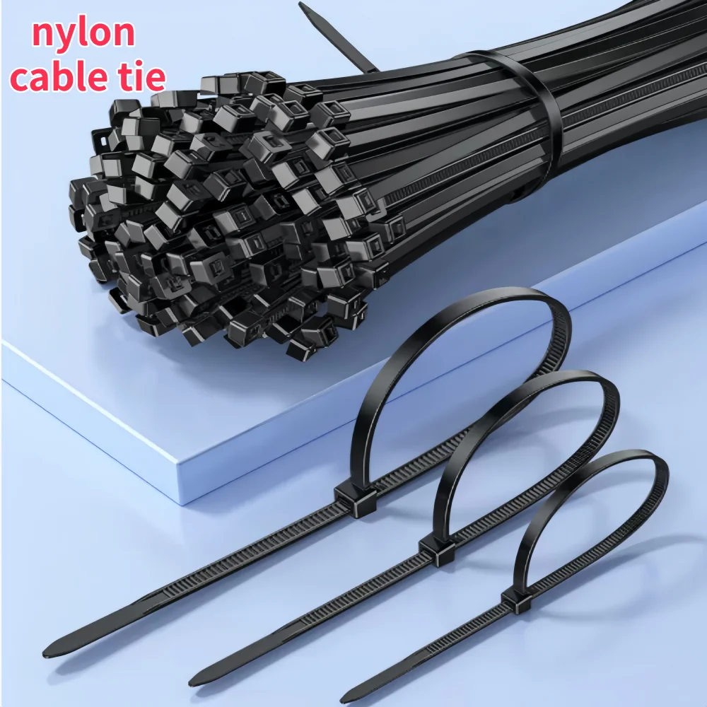 100 Pieces Self-locking Plastic Nylon Tie Black Fastening Strap Cable-Tie-Set Cable Zip Tie Fastening Ring Zip Wraps Strap Tie