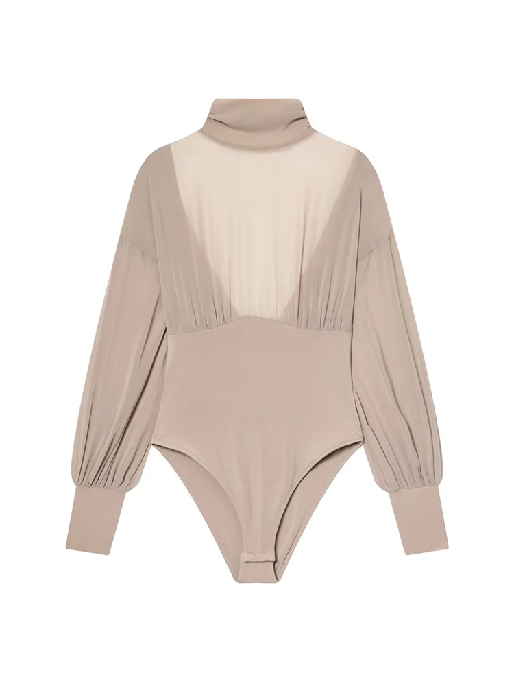 

TFMLN New Women See Through Sexy Bodycon Bodysuit 2026 Long Sleeve Halter Neck Top Fashion Solid Backless Chic Bodysuits