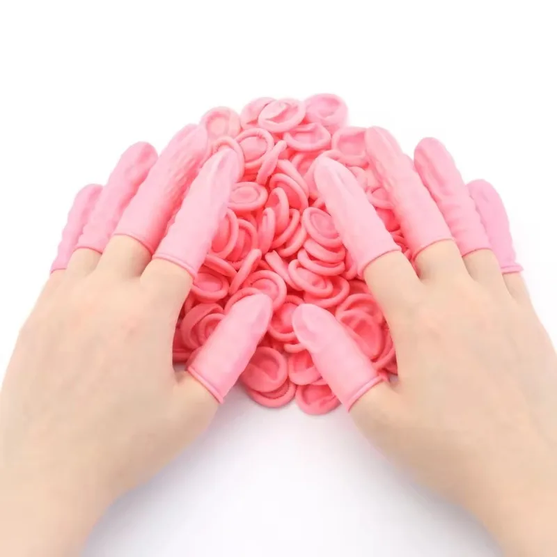 50/100/200PCS 일회용 핑크 손가락 보호대 미끄럼 방지 정전기 방지 손가락 보호대 네일 도구 가정용 손가락 끝 보호 장갑