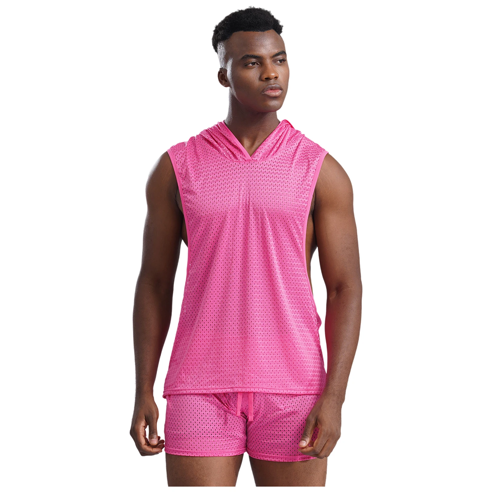 

Two-piece Men Breathable Sport Set Hollow Out Tank Tops Workout Vest with Sport Shorts Set for Running Gym Fitness Wear