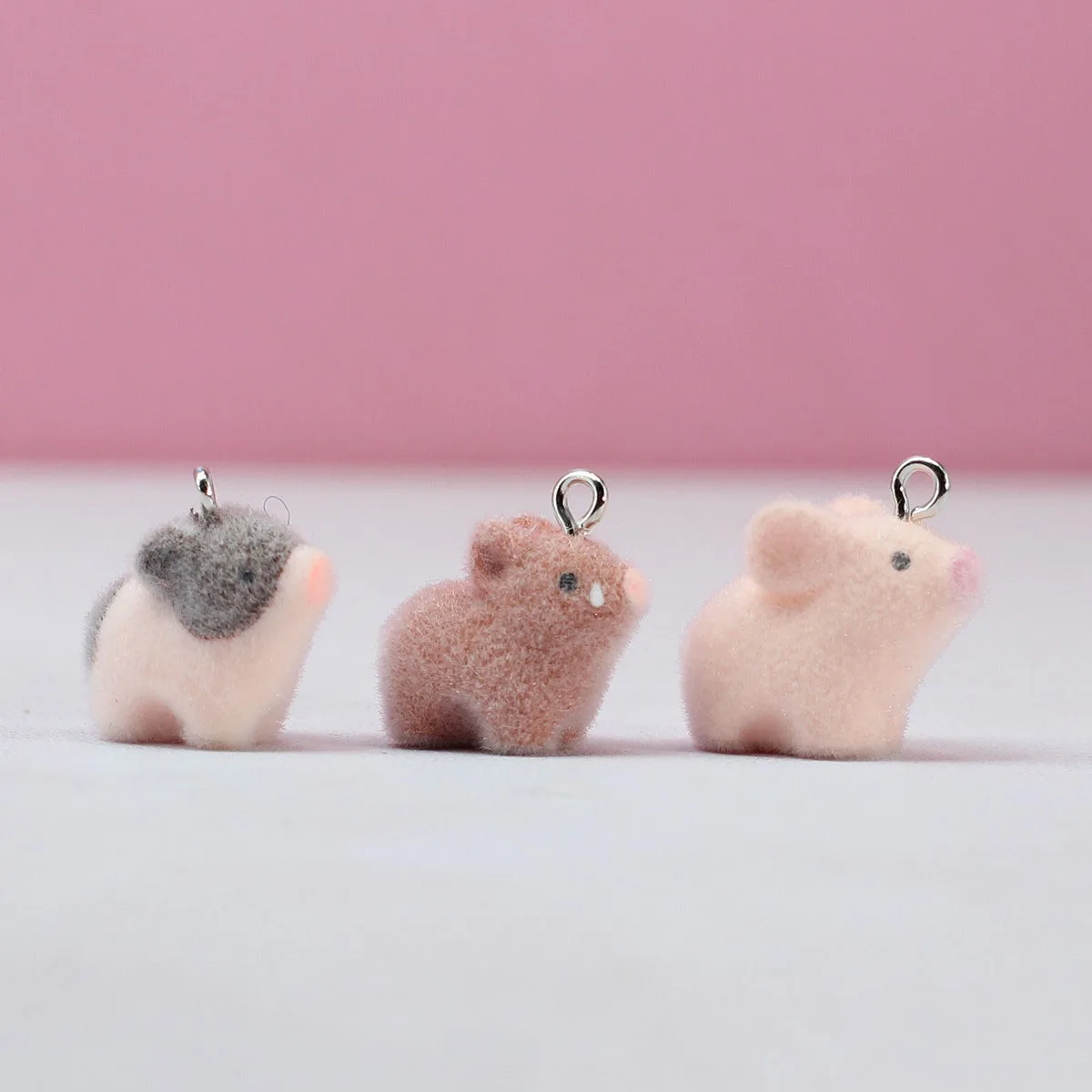 4Pcs Resin Flocked Plush Toys Cute Wild Boar Adorable DIY Keychain Bag Charm Mobile Phone Chain Pendant Accessories