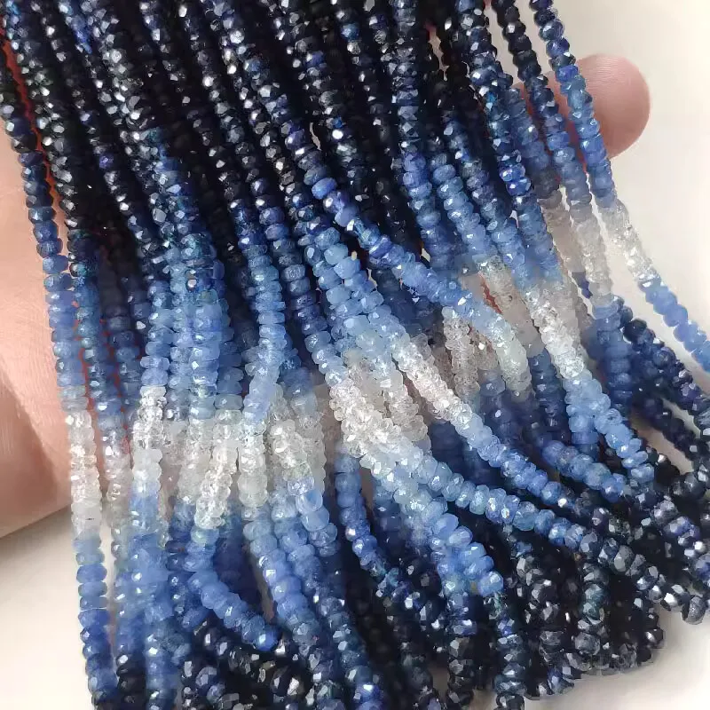 

Sapphire geadient blue roundelle faceted3-4mm nature for making jewelry necklace 38CM FPPJ wholesale loose beads