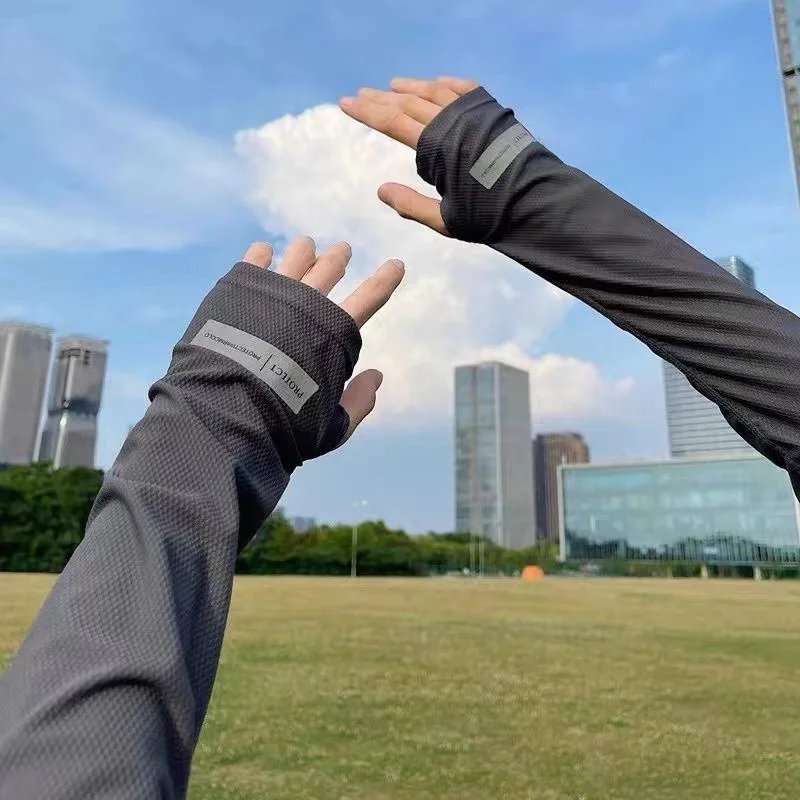 Mangas de gelo de tamanho grande para homens, Mangas de braço solto, Proteção solar, Luvas japonesas de verão ao ar livre