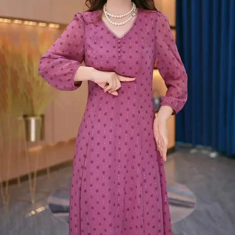 High End Fashion Temperament Western-style Age Reducing Long Sleeved Floral Spring New Collection Noble Husband Slimmin Dresses