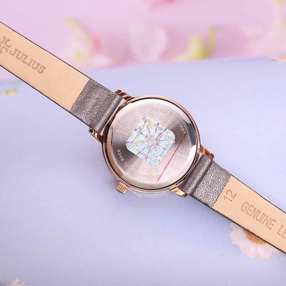 Lady Women's Watch Setting Cubic Zirconia Retro Fashion Hours Dress Bracelet Leather Student Girl Birthday Gift Julius Box