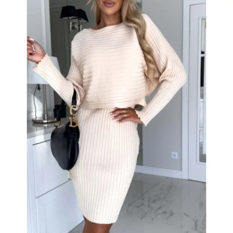 

Fashion Autumn Pit Strip Long-sleeved Top Suspender Dress Two-piece Set Women's Casual Style Simple Solid Color Dress Set