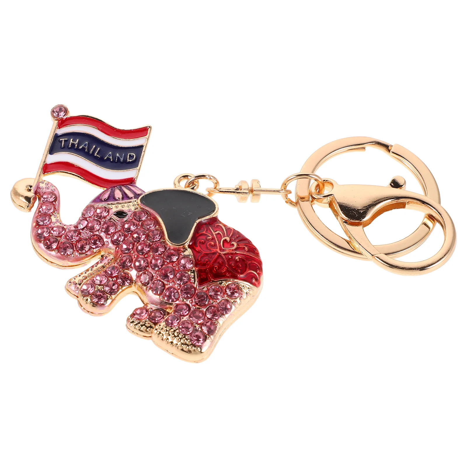 

Rhinestone Elephant Keychain Pink Thai Flag Bling Crystal Charm For Bag Wallet Car Key Holder Lucky Pendant Backpack Accessory