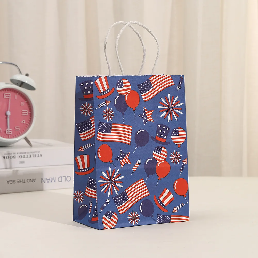 Independence Day Kraft Paper Gift Bag with Handle Candy and Snack Wholesale Handmade DIY Gifts Bags for Birthday Party Guests