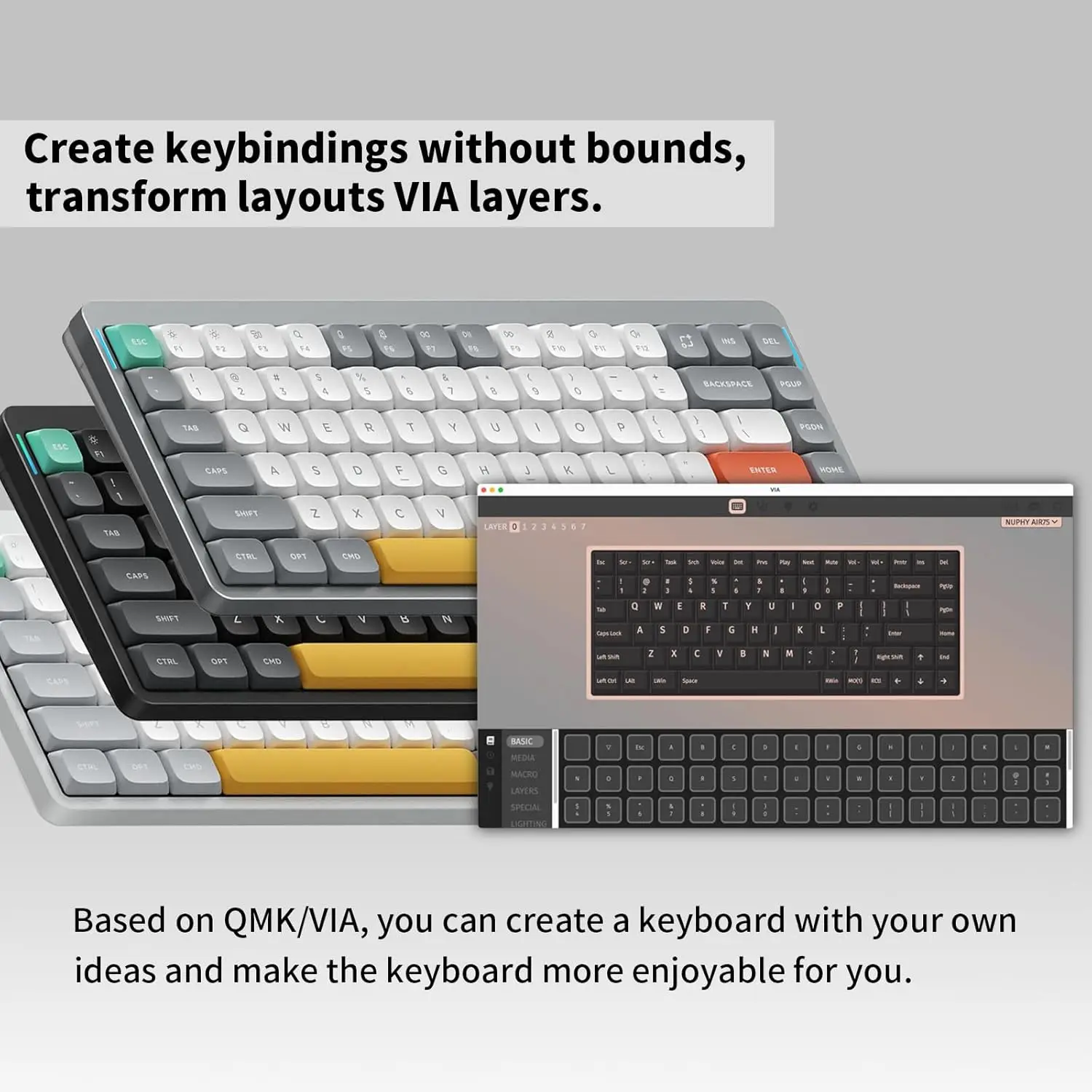 Nuphy Air75 V2 لوحة مفاتيح ميكانيكية محمولة 75% لوحة مفاتيح لاسلكية تدعم بلوتوث/2.4G/USB-C لوحات مفاتيح بلوتوث RGB #4