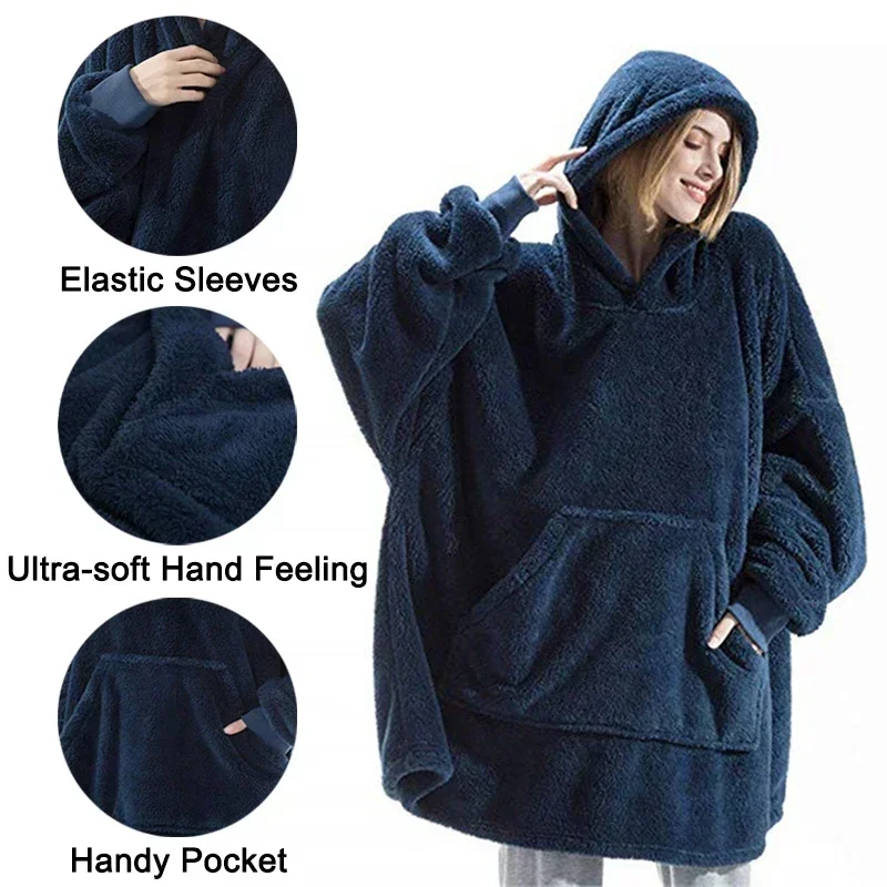 MIDSUM Winter Hooded Sweater Blanket Women Oversized Fleece Blanket With Sleeves Large Pocket Warm Thick TV Hoodie Robe Couple