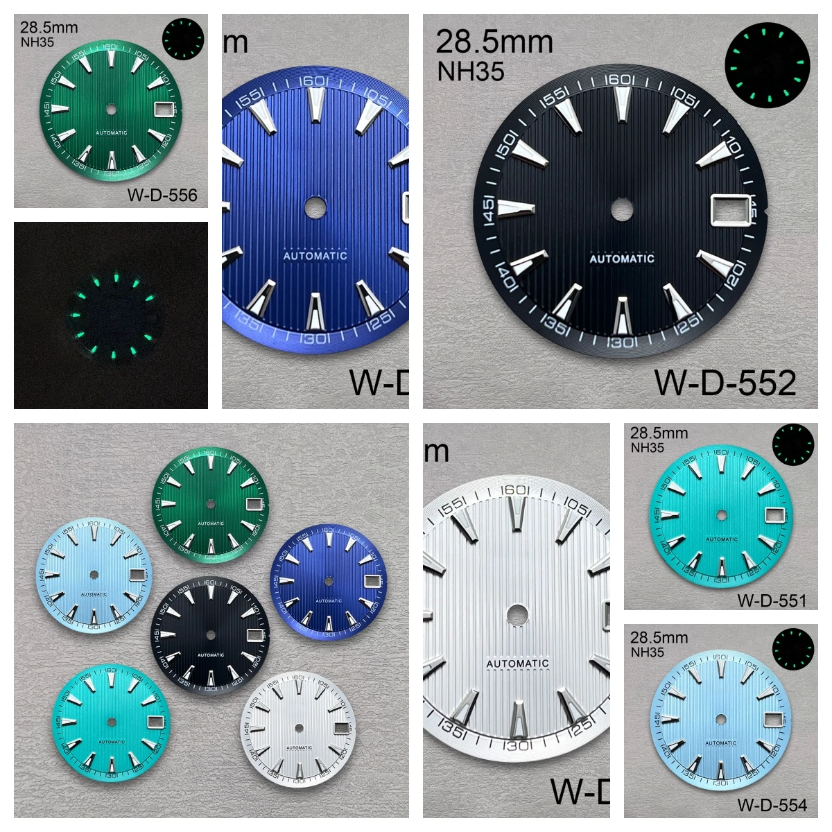 

28.5mm S Logo Line Pattern Dial Fit NH35/NH36 Automatic Movement Green Luminous High Quality Dial Watch Modification Accessories