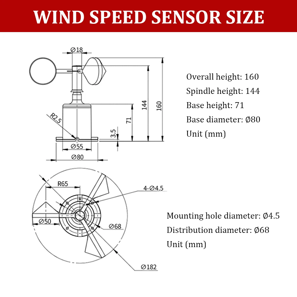 Wind Speed Meter Sensor 0-60m/s High-Precision Wind Aemometer Transmitter RS485 Pulse Detector 0-5V 0-10V 4-20MA Weather Station