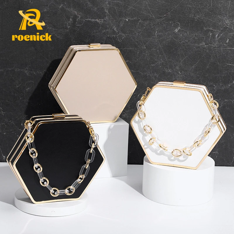 

ROENICK Women Hexagon Acrylic Evening Bags Trendy Luxury Designer Dinner Chain Handbags Banquet Party Phone Cosmetic Mini Totes