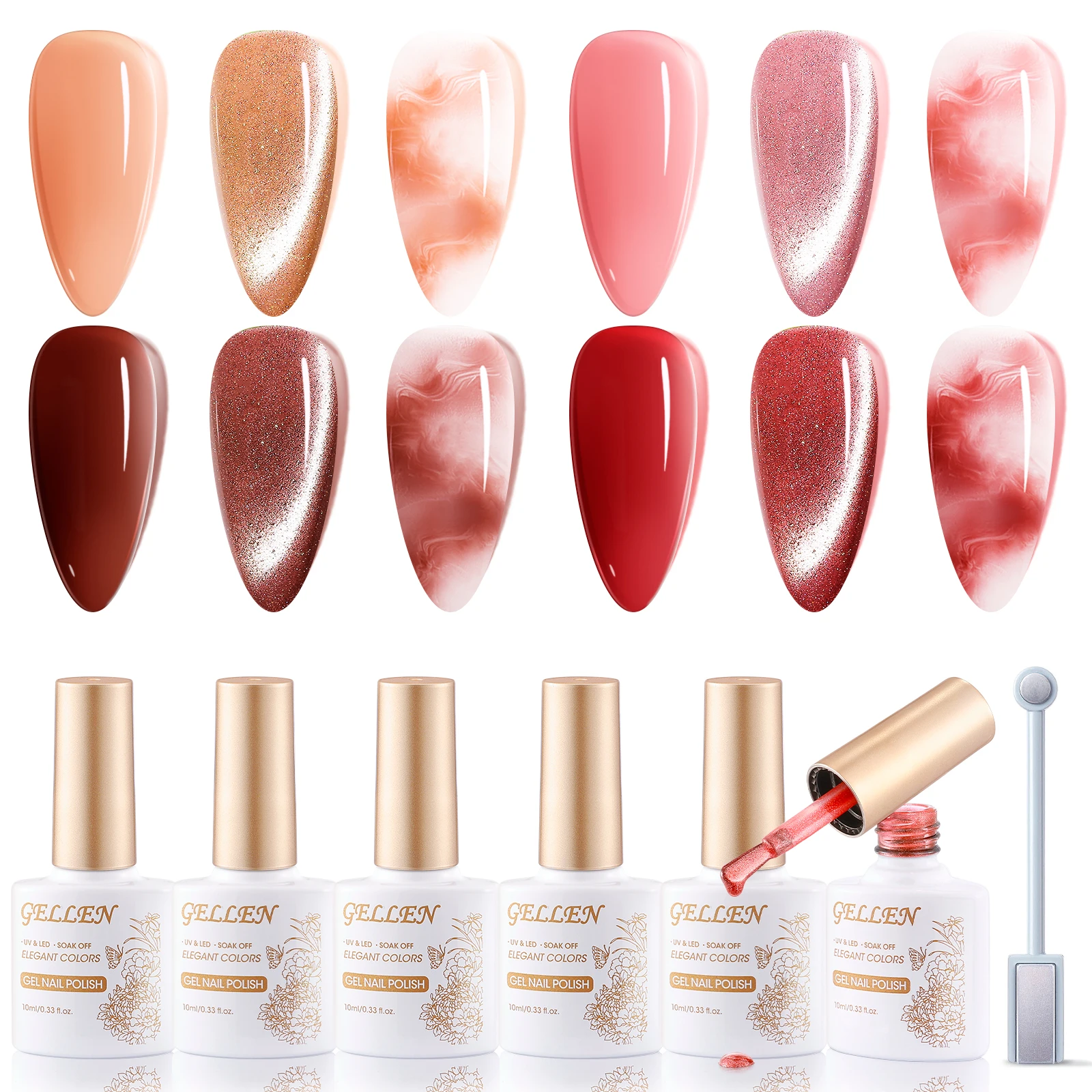 Jelly Gel Nail Polish Set 4 Colors Red Burgundy Pink Magnetic Cat Eye Blooming Gel UV LED Soak Off Nail Art Manicure Kit DIY