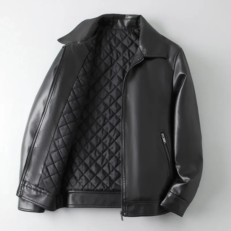 Men's Business Slim Leather Jackets Men Fashion Casual Luxury Warm Cotton Leather Jackets Windproof Motorcycle PU Leather Coats